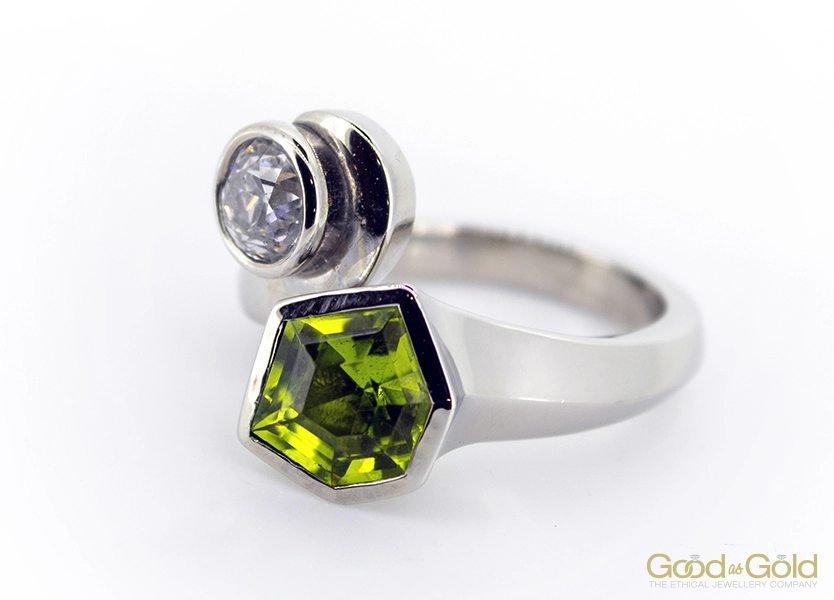 Peridot Diamond Platinum Ring